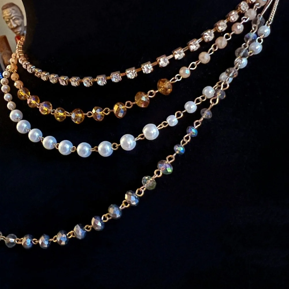 Vintage Ali-Khan New York Gold-Tone Beaded Layered 4 Strand Necklace - Picture 6 of 6